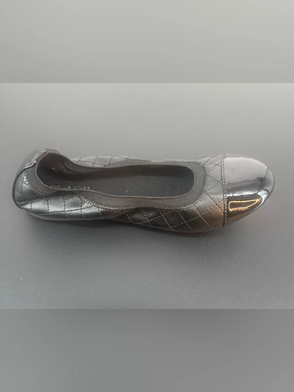 Place Girls Black Quilted Slip-On Ballet Flat with Patent Cap Size 2